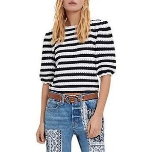 MAJE Marigna Striped Elbow Length Sleeve Sweater In Marine Ecru Size 2